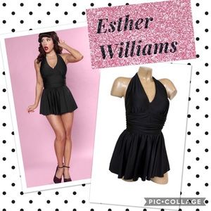 50s Marilyn Black Swim Dress